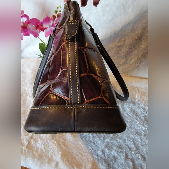 Dooney & Bourke Cognac Brown Croco Embossed Leather Domed Satchel - Picture 9 of 9